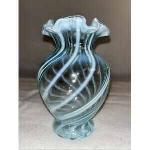 Fenton BLUE Opalescent Spiral Optic Vase ~ PRE LOGO EUC